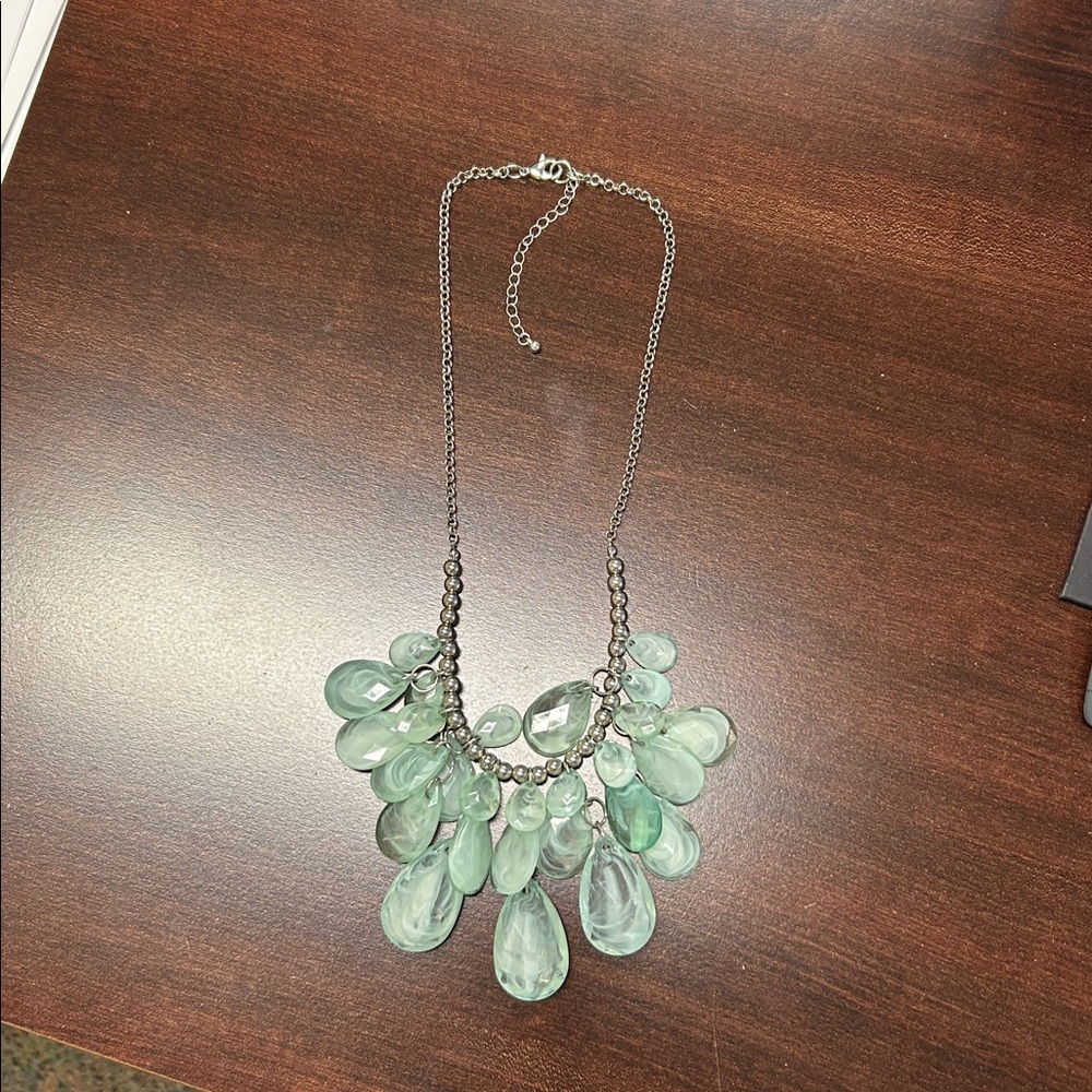 Chic Silver and Aqua Teardrop Necklace